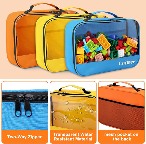 codree 6 Pack 13 8.5 3.9 Inch Large Oxford Cloth Toy Storage Bags, x x Visible Organizer Pouch with Zipper, Waterproof