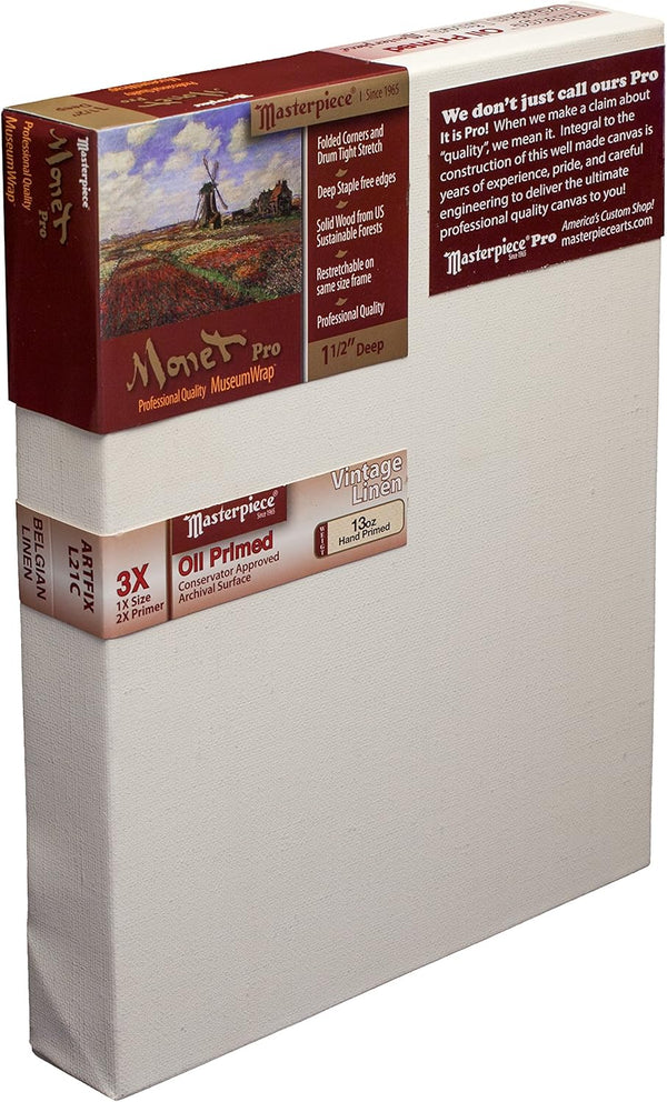 Masterpiece Artist Canvas 44109 Monet PRO, Vintage Oil Primed, 6" x 6", Linen 13.0oz, 1-1/2" Deep - 3X