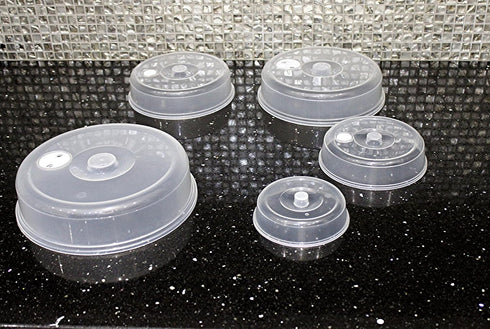5 Piece Ventilated Microwave Covers, Adjustable Steam Vents, BPA Free Mixed Sizes for Large & Small Food Plates