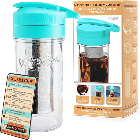 Masontops Deluxe Cold Brew Makers Kit, Iced Coffee Maker with Glass Pitcher & Stainless Steel Mesh Filter