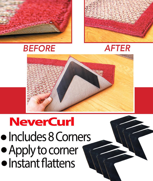 iPrimio NeverCurl Best V Shape Design Rug Corner Gripper to Instantly Stop Rug Corner Curling - Safe for Wood Floors - for Indoor & Outdoor Rugs - Carpet/Rug Tape - Not an Anti-Slip Pad by iPrimio