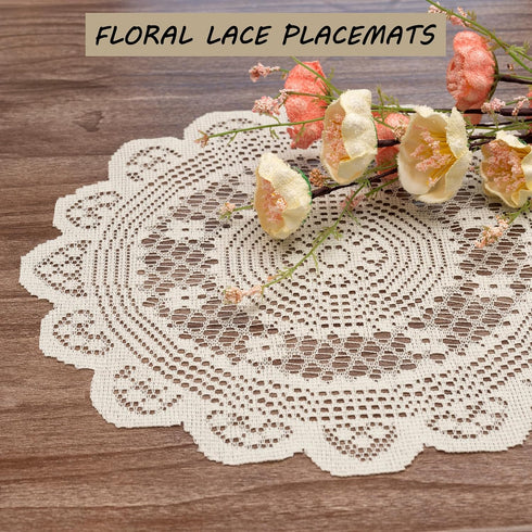 2 15" Jayla Pcs Round Lace Placemats for Tables Embroidered Vintage Crochet Floral Lace Table Runner Vintage Wedding