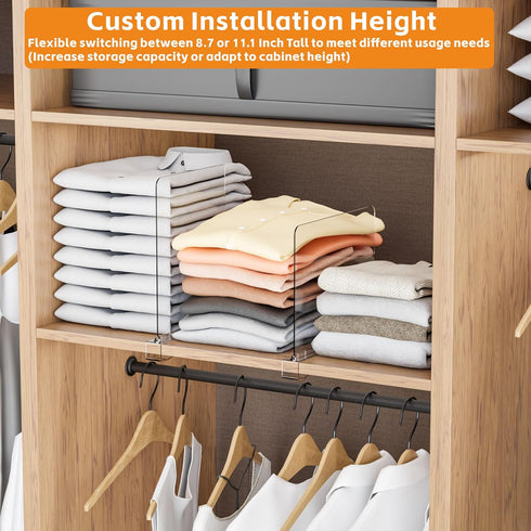 Yieach Dividers,6 Pack Closet Organization,11.1 Inch Adjustable Height Clear Shelf Acrylic Shelf Dividers for Tall