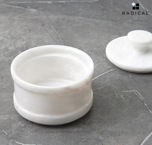 Radicaln Marble Salt Cellar, 4" Inch Handmade Sugar Bowl with Lid and Spoon, Spice Jar for Kitchen Storage