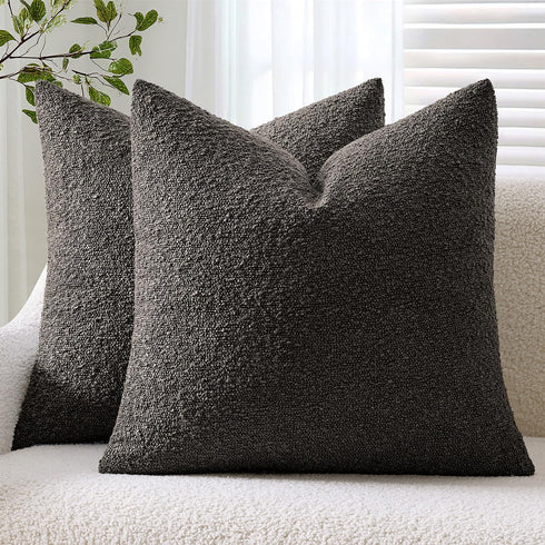 ANRODUO Pack of 2 Textured Boucle Throw Pillow Covers Soft Grey Euro