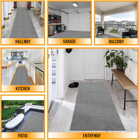 Solid Design Non-Slip Rubberback 2x4 Indoor/Outdoor Area Rug for Entryway, Kitchen, Living Room, Garage, 2' x 4', Gray
