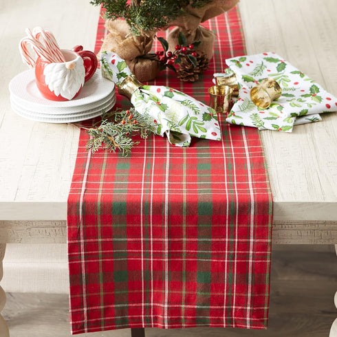 DII Holiday Dining Table Linen Collection - Christmas Table Runner, 14x108, Tartan Holly Plaid, Red & Green