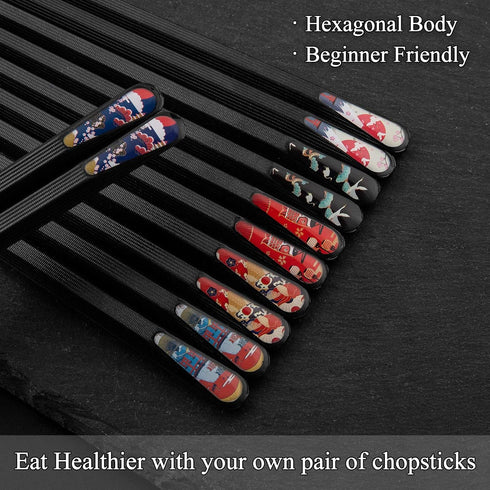 SUPJOYES 6 Pairs Reusable Japanese Fiberglass Chopsticks, Non-Slip, Dishwasher Safe, 9.5 Inch Multipack