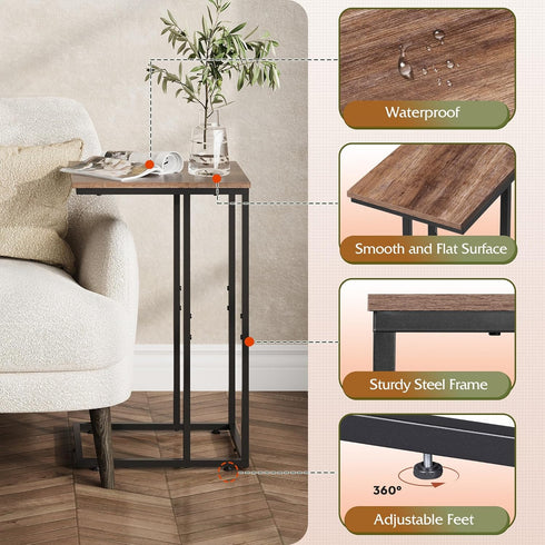 WLIVE C Shaped End Table, Small Side Tables for Sofa and Bed, Couch Table That Slides Under for Living Room, Bedroom