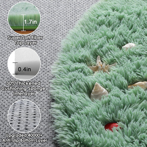 4ft, ONASAR Sage Green Round Area Rug Fluffy Soft Bedroom Circle Rugs for Kids Girls Boys Teen Dorm Room, Cute Furry