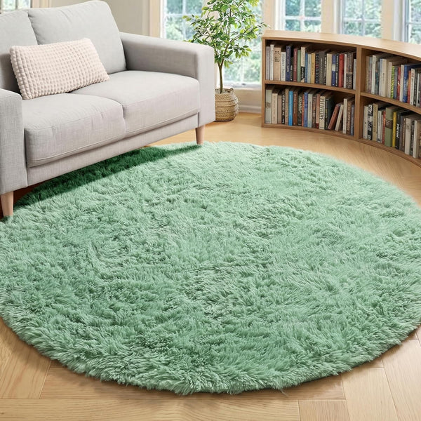ONASAR Sage Green Round Area Rug 4ft, Fluffy Soft Bedroom Circle Rugs