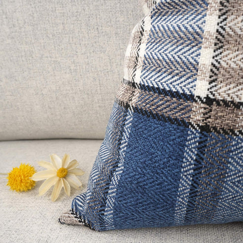 YOUR SMILE Set of 2 Blue/Stripe Cotton Linen Decorative Throw Pillow Cases, 18 x 18 Inch Buffalo Tartan Chequer Plaid