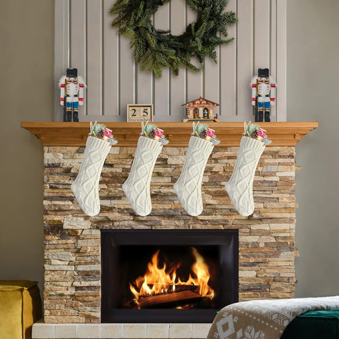 Pack of 2, 18" Unique Ivory White Knit Christmas Stockings, Style 2