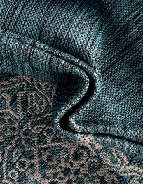 Unique Loom Outdoor Traditional Area Rug - Antique, 2' x 3' 1" Rectangle, Teal/Ivory Collection