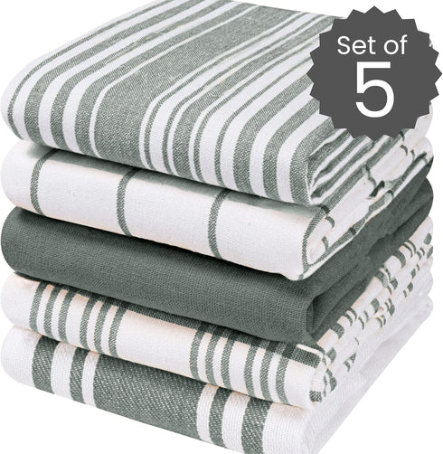 Cotton Clinic Kitchen Dish Tea Towels, 16x28 Ring Spun Cotton Set of 5, Gray, Dish Cloths, Bar Towels