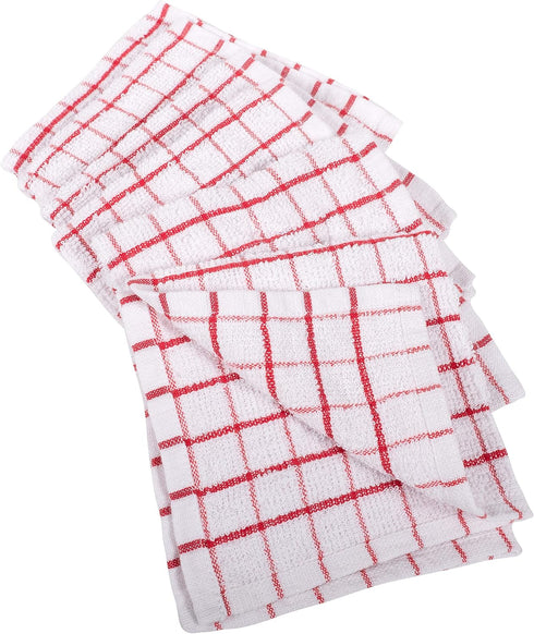 KAF Home Pantry 100% Cotton Checkered Grid Dish Cloths, Set of 6, 12 x 12 Inches, Absorbent & Machine Washable, Red