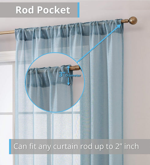 HLC.ME Lauren Semi Sheer Light Filtering Transparent Pocket Top & Back Tab Lightweight Floor Length Window Curtains, 2