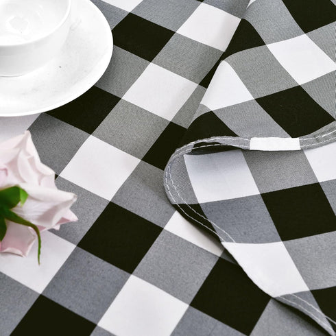 Hiasan Checkered Round Tablecloth 50 Inch - Black and White Waterproof Stain Resistant Washable Fabric for Dining Room
