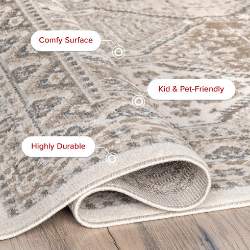 nuLOOM 2x3 Becca Traditional Tiled Area Rug, Beige, Stain Resistant, Faded Transitional Design