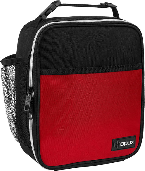 opux Premium Insulated Lunch Box, Red Soft School Lunch Bag for Kids, Leakproof Compact Cooler Tote for Men Women