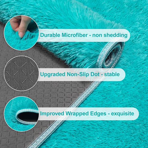 8x10 Big Blue Fluffy Rug Shaggy Area Rug,Large Area Rugs for Boys Bedroom Livingroom, Soft Cute Baby Play Mat, Indoor