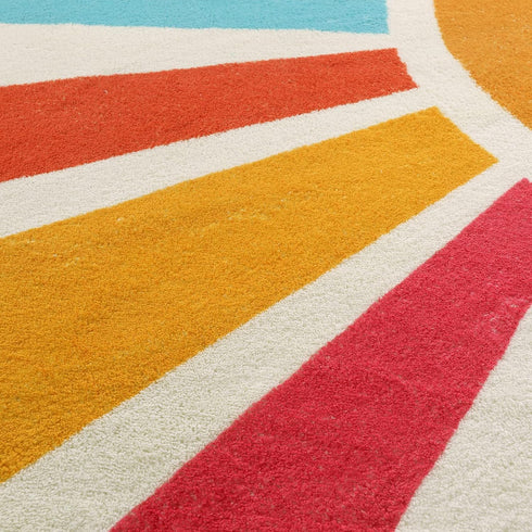 4 STARUIA Small Round Rug Ft Washable Round Rug for Kids Room, Colorful Sun Circle Rug for Playroom, Non-Slip Circular