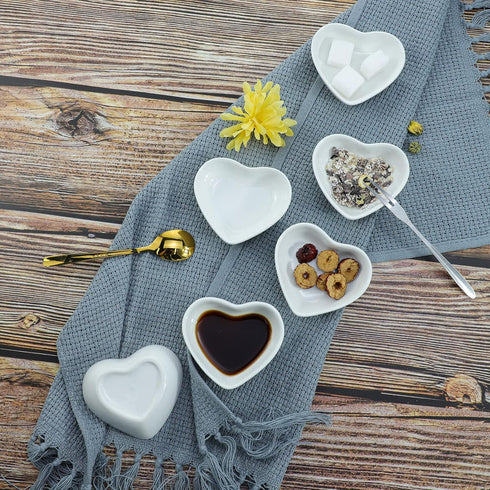 Heart-shaped Multipurpose Ceramic Sauce Dish - Seasoning Dishes Sushi Dipping Bowl Appetizer Plates (Set of 4)
