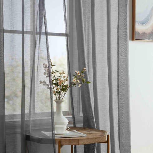 HLC.ME 2 Piece Semi Sheer Voile Light Filtering Window Curtain Grommet Panels for Bedroom, Charcoal Grey - 54 W x 72