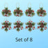 Pinecone Berry Pine Twig Christmas Ornaments, Set of 8, Glittered Snowflakes and Bells with Pine Cones and Red Berries