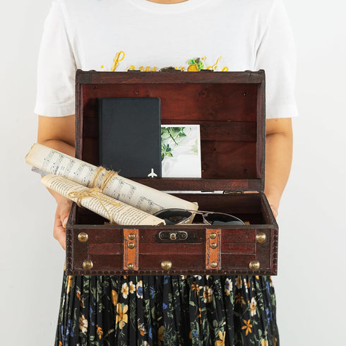 SLPR Wooden Storage Box with Hinged Lid and Handle - Small Decorative Wood Treasure Chest, 11" x 7" x 5.7"