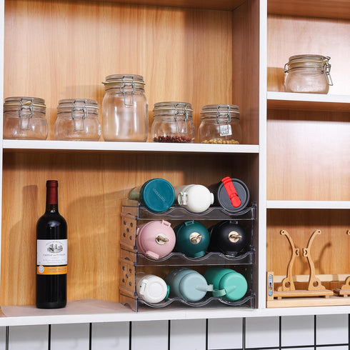 Clear Water Bottle Organizer, 4 Pack Stackable Bottle Storage Rack for Wine and Tumbler, Cabinet Organization