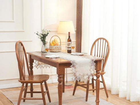 90 inches Summer 16x90) Natural Linen Table Runner Neutral Earth Tones Beige Lace Coffee Table Runners Dresser Scarf