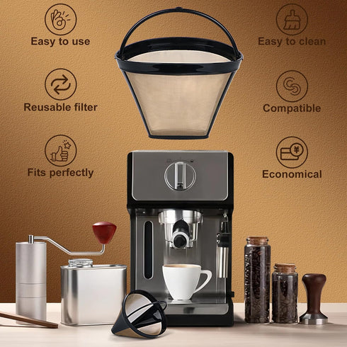 Reusable Coffee Filters for Ninja Coffee Maker, 3Pcs Cone Coffee Filters 4, Replace Cuisinart Coffee Maker Filter 4