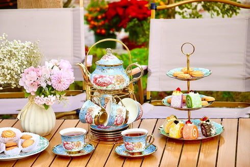 TATSUMI 20 Set set Set,Tea Set Pieces Porcelain Tea With Metal Holder, European Ceramic tea for adults,Flower Tea