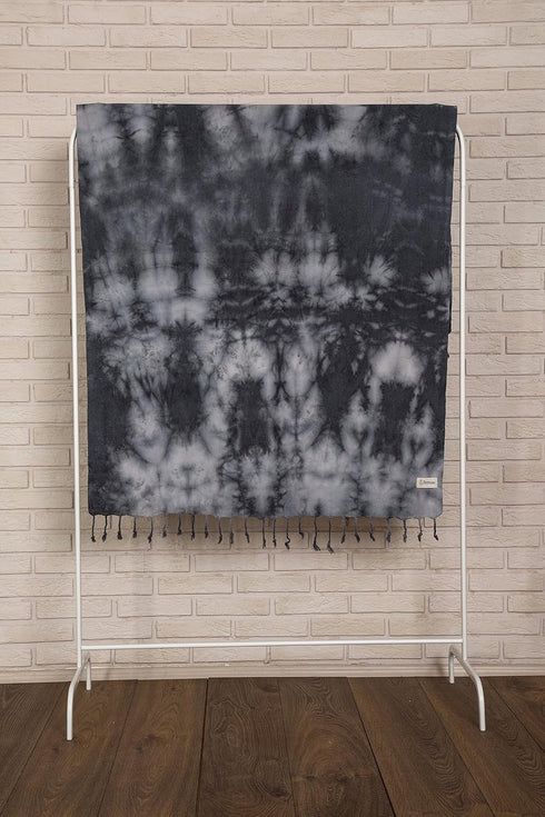 Bersuse 100% Cotton Trinidad Tie Dye Turkish Towel - 37x70 Inches, Black Grey