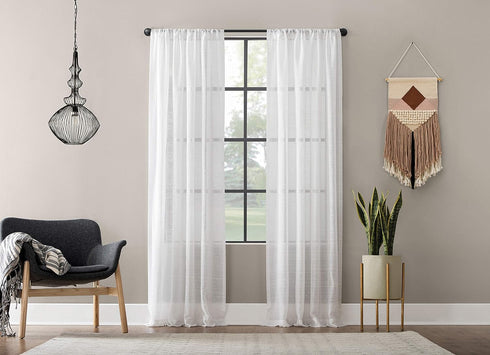Clean Window Textured Slub Stripe Anti-Dust Allergy/Pet Friendly Sheer Curtain Panel, White, 52" W x 84" L