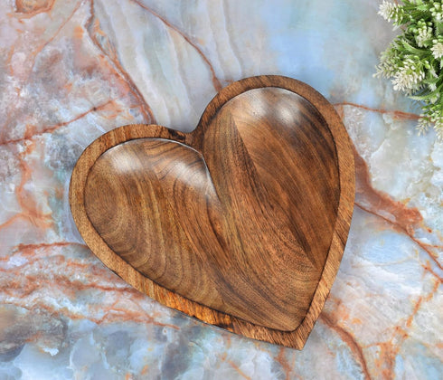Decorative Mango Wood Heart Curved Bowl for Home Party Wedding Décor, Table Centerpieces (10" x 10" x 1.5")