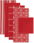 DII Assorted Woven Kitchen Set, 5 Piece, Red, Dishtowel 18x28, Dishcloth 13x13