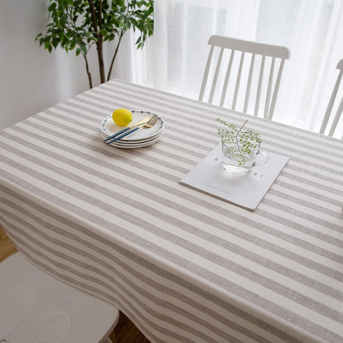 Aquazolax 54 by 54 inch Linen Halloween Table Cloth, Square Striped Taupe Lines Design for Small Parties