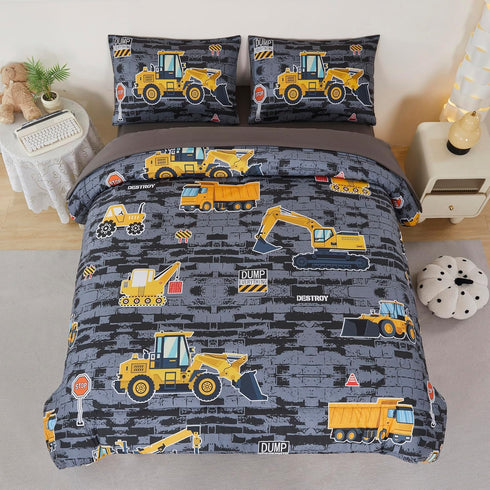 Set Set Sets 1 2 RYNGHIPY Construction Truck Bedding Excavator Tractor Bed for Boys Bedroom Kids Comforter