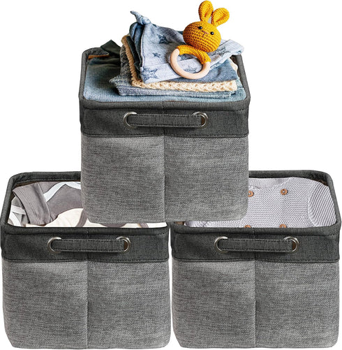 Simple Houseware Large Decorative Fabric Storage Bin, 3 Pack, Dark Grey for Nursery Organization
