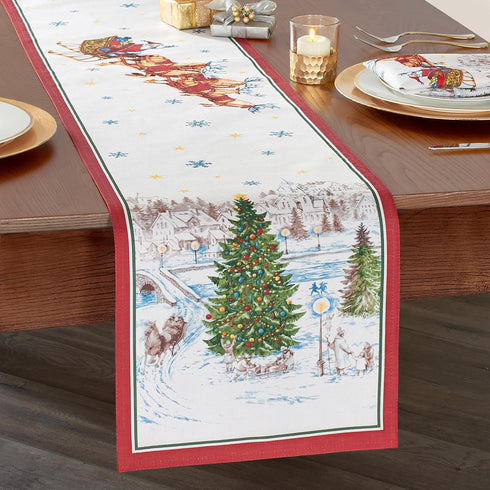 13 Inches 70 Inches Elrene Home Fashions Santa Snowy Sleighride Holiday Fabric Table/Console Runner, x