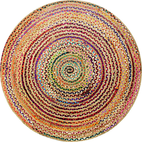 COTTON CRAFT Jute Chindi Braid Rag Rug - 3 Feet Round Multi Color, Handwoven Reversible Natural Cotton
