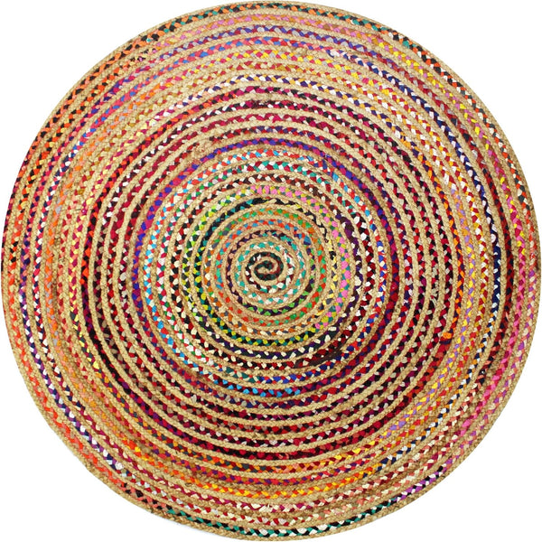 COTTON CRAFT Jute Chindi Braid Rag Rug - 3 Feet Round Multi Color, Handwoven Reversible Natural Cotton