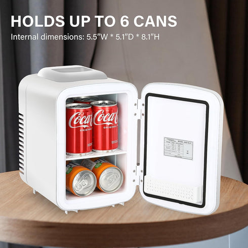 YSSOA 4L 6 Can Eco-Friendly Mini Fridge Cooler and Warmer, Portable Compact Refrigerators, White