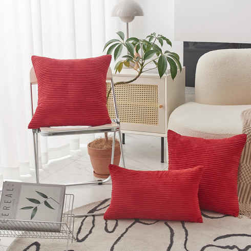 Home Brilliant Red Pillow Covers, 12x20 Throw Pillows for Couch, Pack of 2 Striped Corduroy Indoor Covers