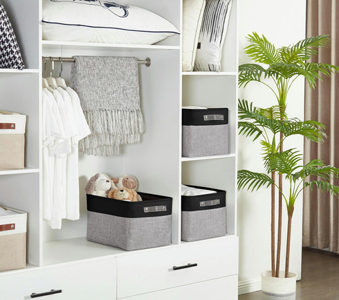 DECOMOMO Fabric Storage Bins, Large Decorative Closet Organizer Bins with Handles for Nursery and Toy Storage, Grey and