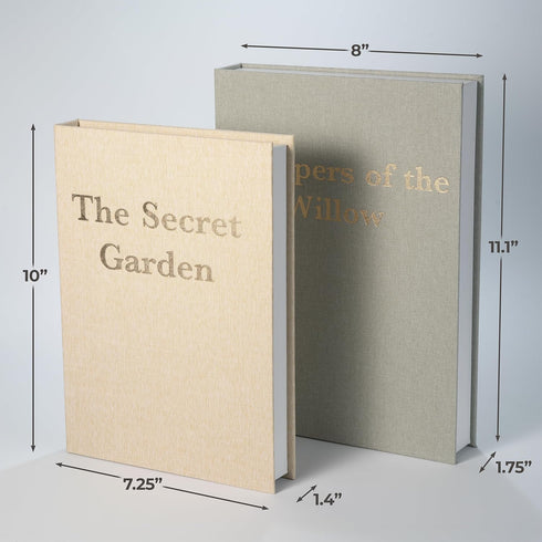 Wondr Products Set 2 Decorative Linen Storage Books of Aesthetic Faux Book Keepsake Box with Hidden Magnetic Closure
