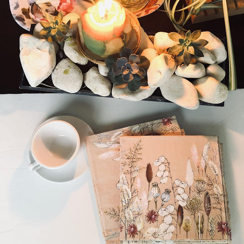 20 Counts 6.5 x 6.5 inches 3-Ply Tan Floral Decorative Napkins for Decoupage, Eco-Friendly & Biodegradable Nature