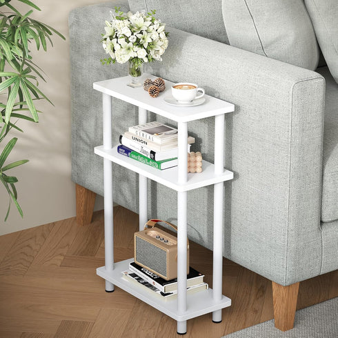 Apicizon Small Narrow Side Table, 3-Tier Skinny End Table with Storage Shelf,